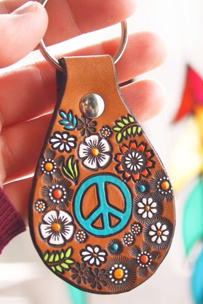 Peace Sign and Wildflowers Keychain