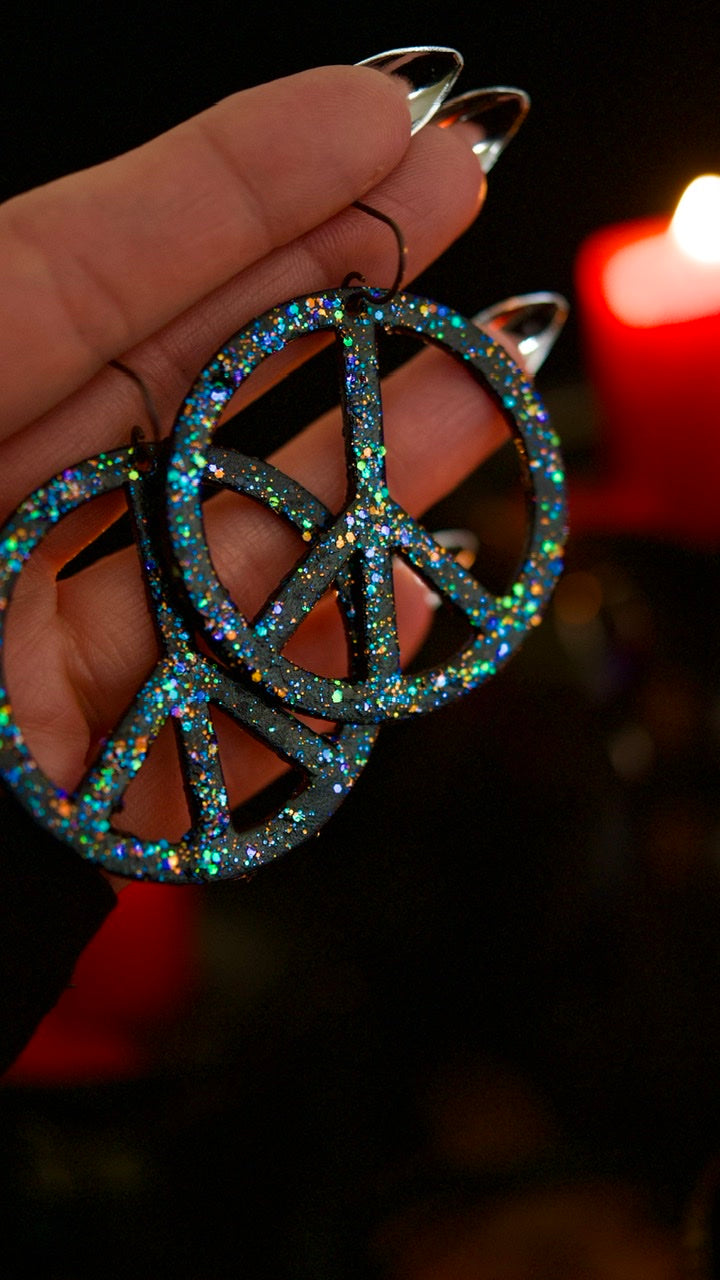 PREORDER Stardust Glitter Peace Sign Earrings