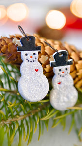 Red Hearted Sparkly Snowman Earrings
