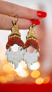 Sparkly Gold Poinsettia Hat Gnome Earrings