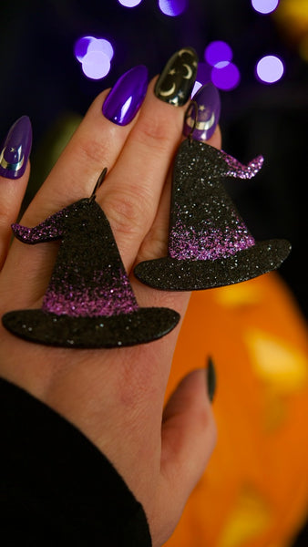 PREORDER Purple Glow Witch's Hat Earrings