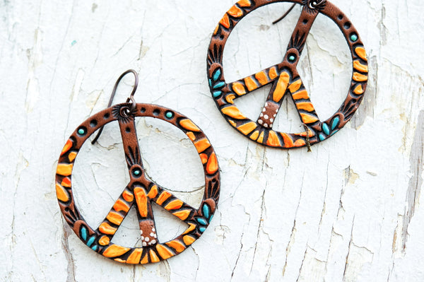 Sunflower Peace Symbol Earrings - Pick Your Size