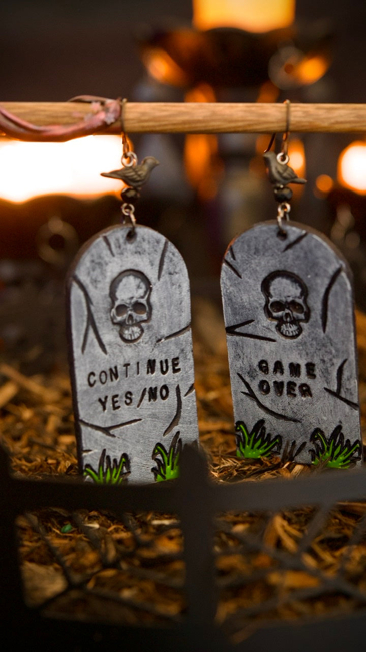 PREORDER Game Over & Continue Yes/No Tombstone Earrings
