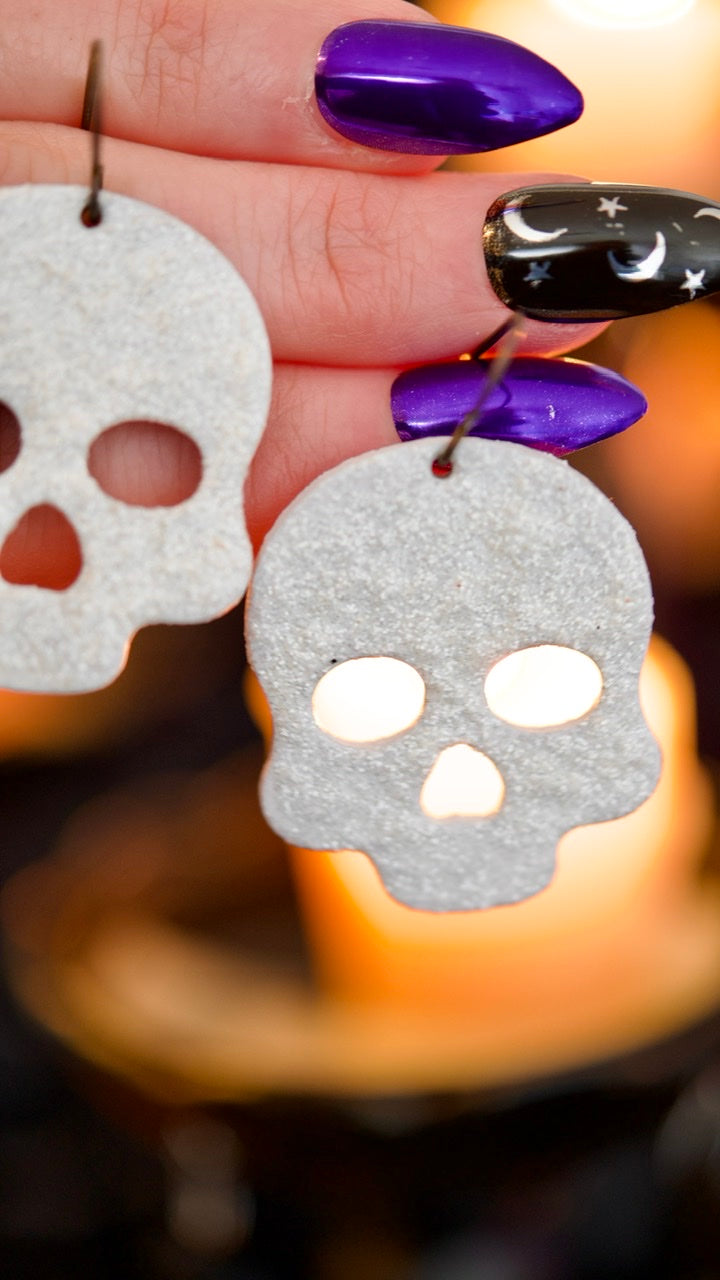 PREORDER Snow White Glitter Mini Skull Earrings