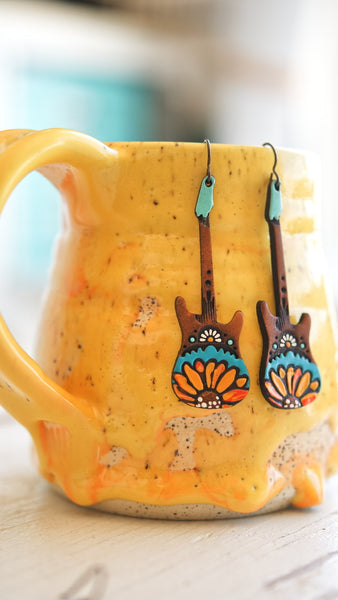 Jolene Sunflower Electric Guitar Earrings