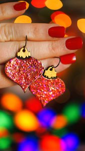 Glittery Red Sparkly Teardrop Ornament Earrings
