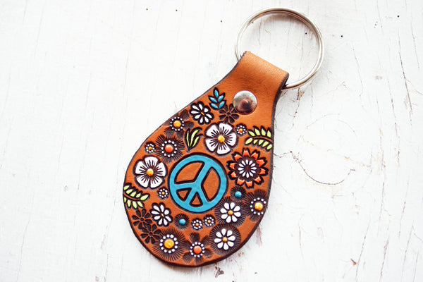 Peace Sign and Wildflowers Keychain
