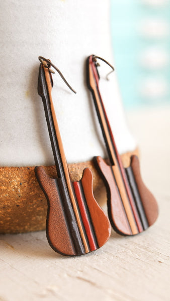 Norwegian Wood Guitar Earrings