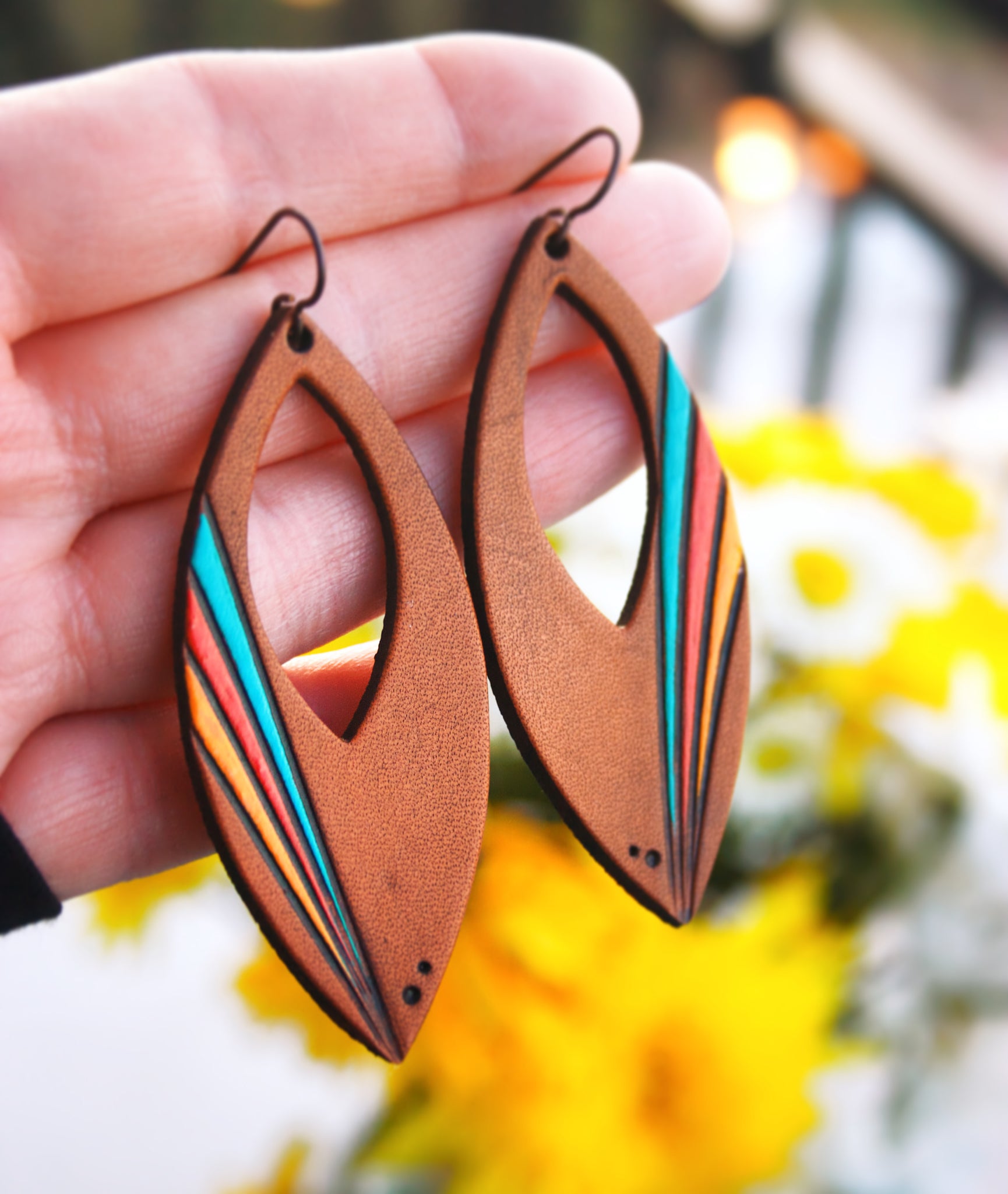 Reserved for Tina - Ventura Highway painted leather earrings