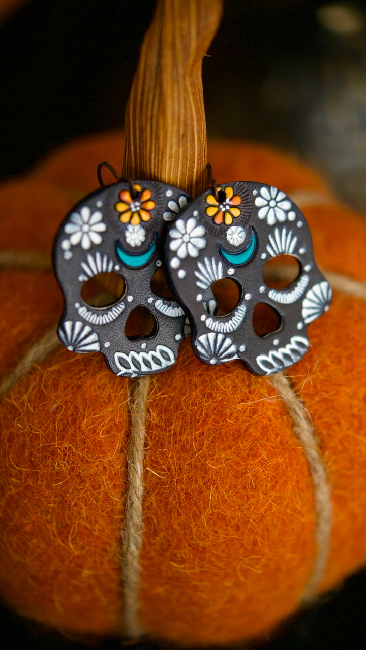PREORDER Spiderweb and Sunflower MINI Sugar Skull Earrings