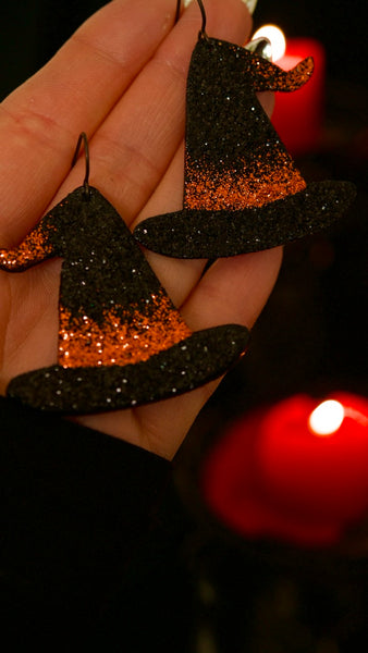 PREORDER Orange Glow Witch's Hat Earrings