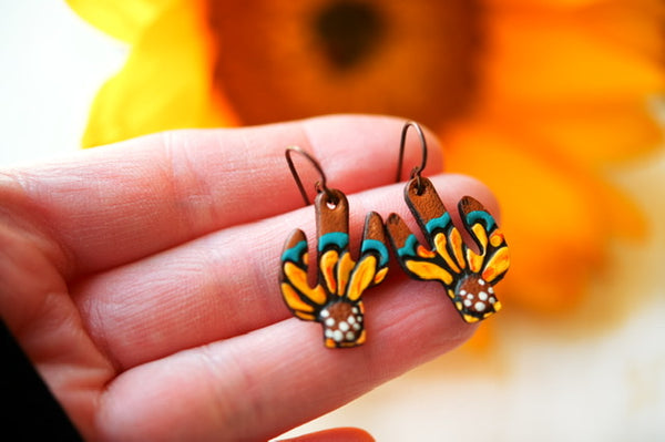 Mini Sunflower Cactus Leather Earrings