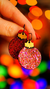 Glittery Red Sparkly Ball Ornament Earrings