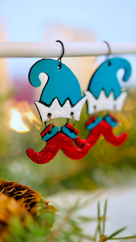 Turquoise & Sparkly White & Red Elf Earrings