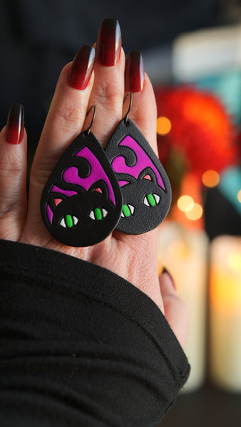 Preorder - Witch's Familiar Earrings - Magenta & Black