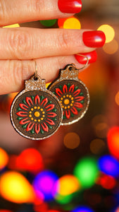 Sparkly Poinsettia Ball Ornament Earrings