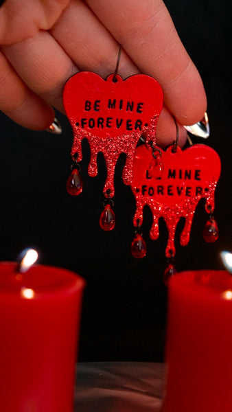 PREORDER Vampire's Kiss Bleeding Red Heart - Be Mine - Earrings