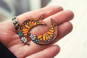 Sunflower Crescent Moon Earrings - Choose Your Size