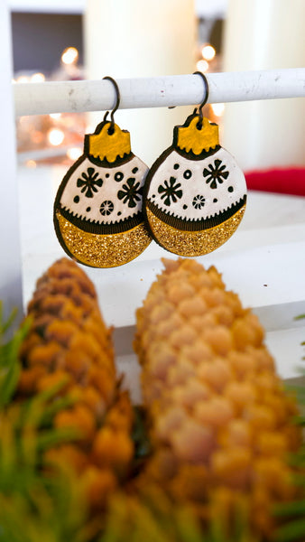 Snow Globe Sparkly Gold Ornament Earrings