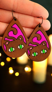 PREORDER Magenta & Brown Cat Earrings