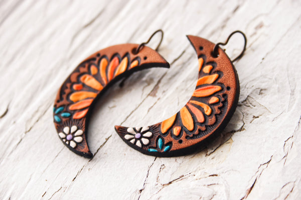 Sunflower Crescent Moon Earrings - Choose Your Size