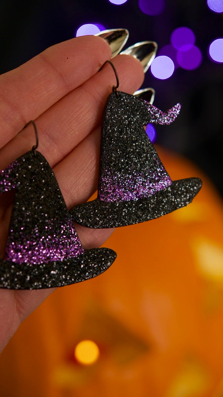 PREORDER Purple Glow Witch's Hat Earrings