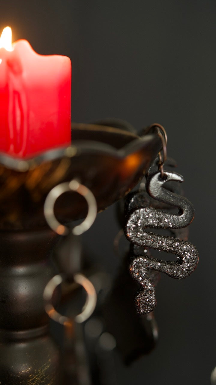 PREORDER Black Crystal - Glitter Snake Earrings