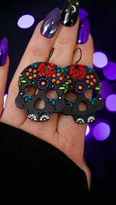 PREORDER  Connie - Red Rose and Wildflowers MINI Sugar Skull Earrings