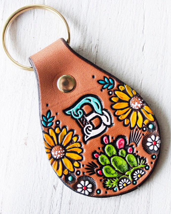 Cactus and Sunflowers Custom Keychain