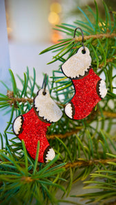 White-Toed Sparkly Red Stocking Earrings
