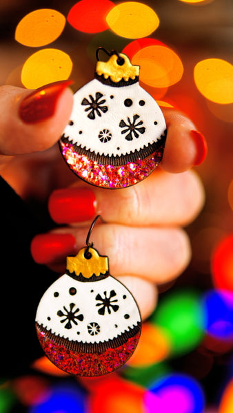 Snow Globe Sparkly Red Ornament Earrings