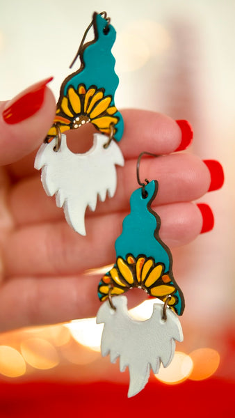 Turquoise Sunflower Gnome Earrings