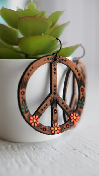Autumn Daisy Peace Symbol Earrings - Pick Your Size