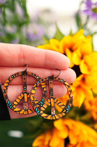 Sunflower Peace Symbol Earrings - Pick Your Size