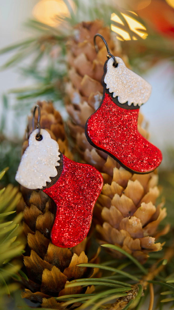 Sparkly Red Stocking Earrings