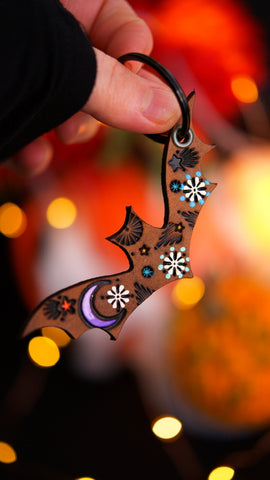 Preorder - Starry Night Bat Key Fob - Brown