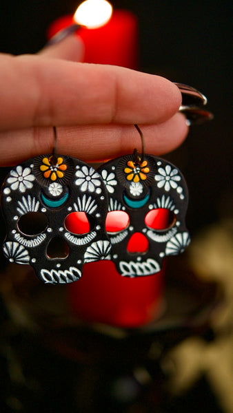 PREORDER Spiderweb and Sunflower MINI Sugar Skull Earrings