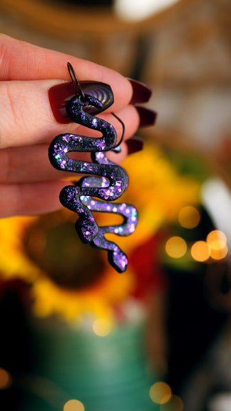 Preorder - Violet Sparkle Snake Earrings