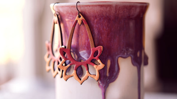 Lotus Earrings - Raspberry and Rose Gold