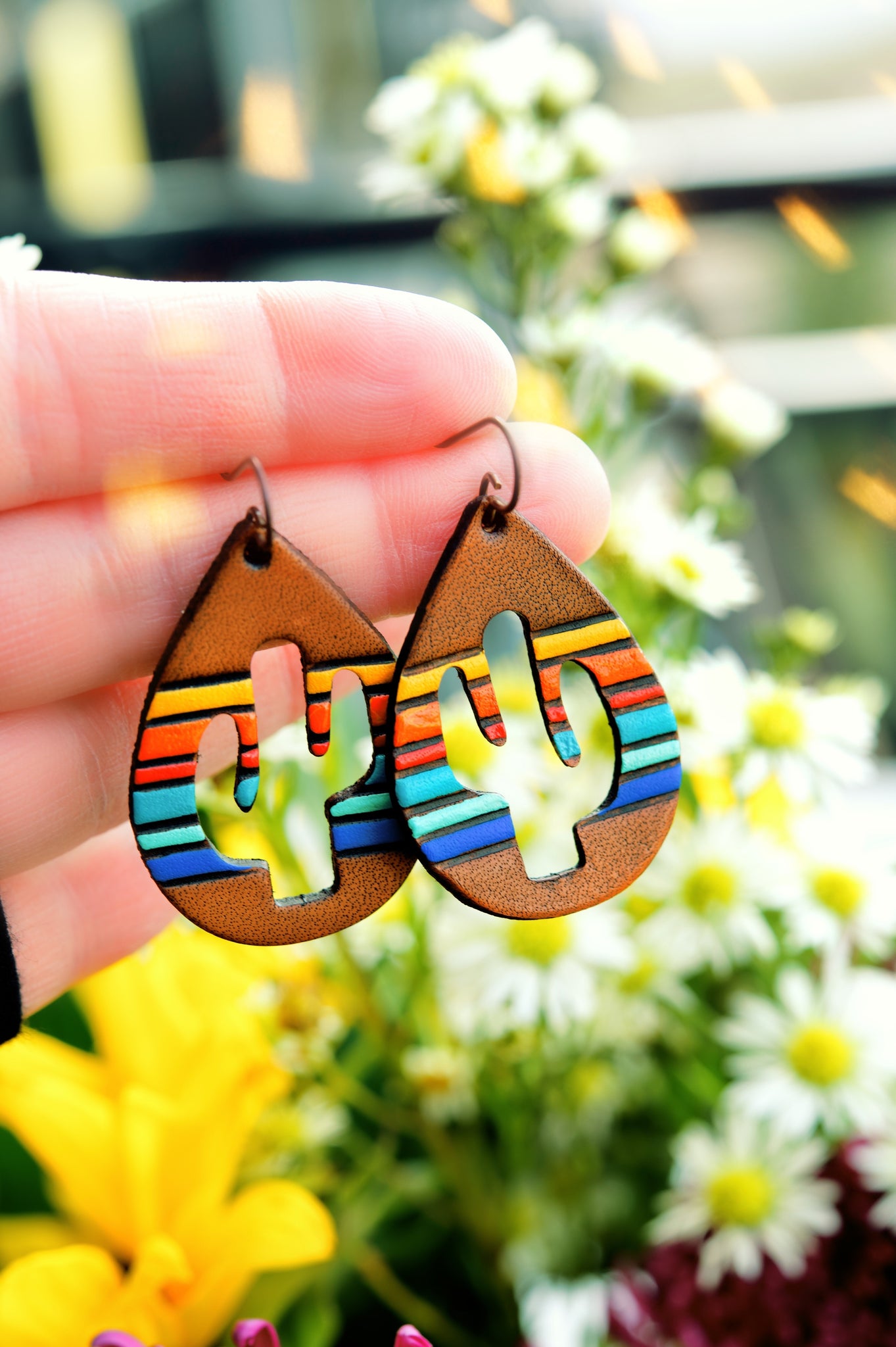 Sunset Serape Cactus Leather Earrings