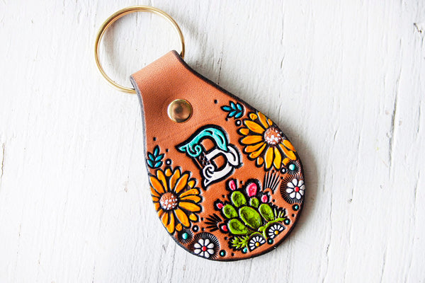 Cactus and Sunflowers Custom Keychain