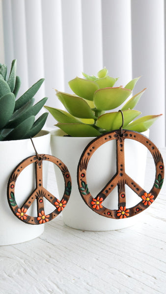 Autumn Daisy Peace Symbol Earrings - Pick Your Size