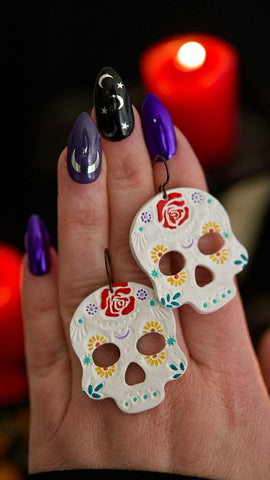 PREORDER Blanca - White Mini Sugar Skull Earrings