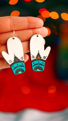 Snowy Turquoise Mitten Earrings