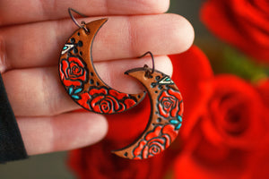 Mini Rose Crescent Moon Earrings