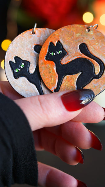 Preorder - Scaredy Cat on a Full Moon Earrings
