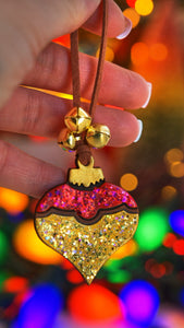 Jingle Bells on a Red & Gold Sparkly Christmas Party Ornament
