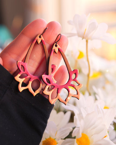 Lotus Earrings - Raspberry and Rose Gold