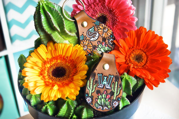 Saguaro Cactus and Prickly Pear Custom Keychain