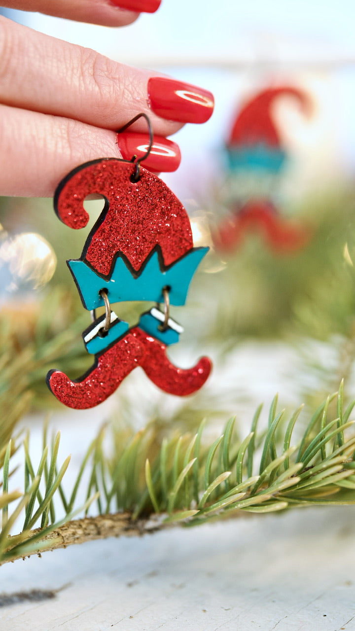 Sparkly Red & Turquoise Elf Earrings